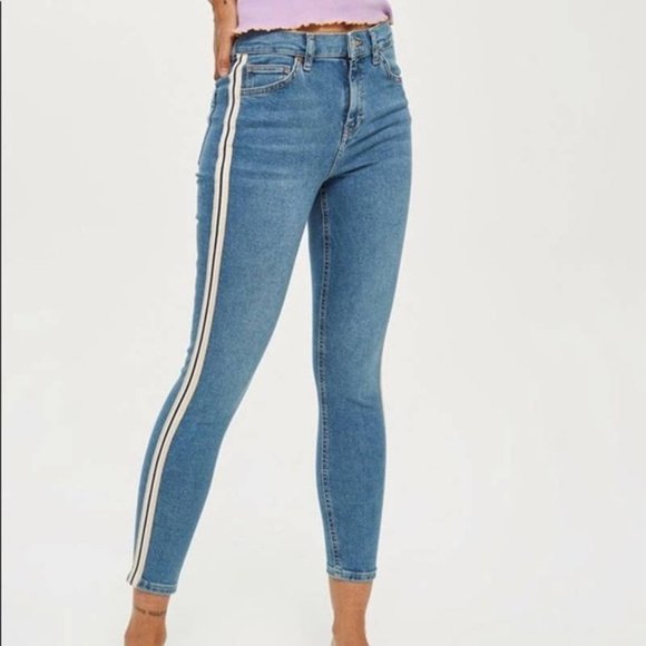 Topshop Denim - TOPSHOP Moto Side Striped Jamie Jeans Mid Blue